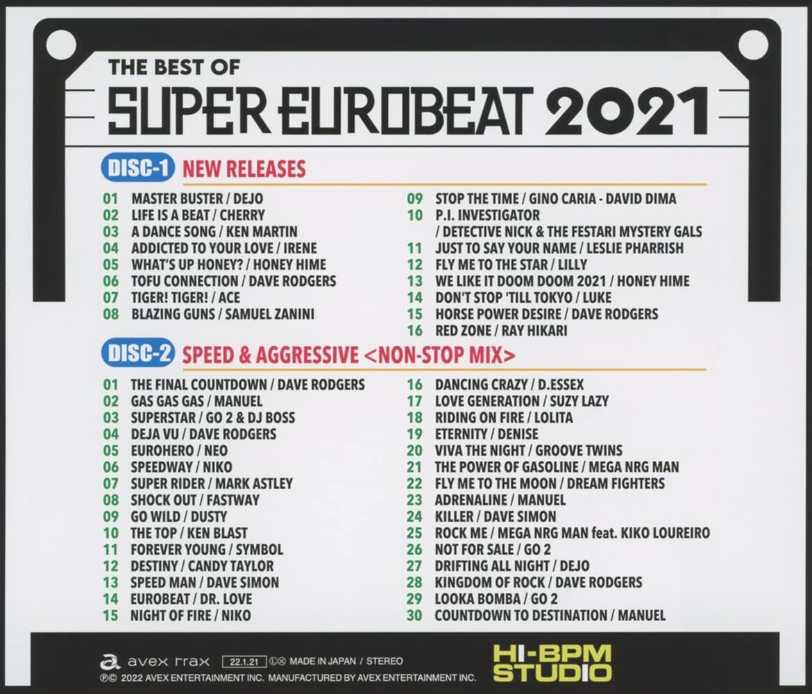 V.A. THE BEST OF SUPER EUROBEAT 2021 (2 CDs) Japan Music CD