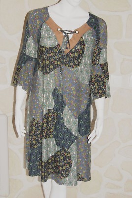 Robe An Vito Femme – Noire/blanche/marron, Taille 44 (L), Longueur Genou, Défaut D'impression