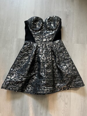 bebe Black Silver Short Corset Boned Top Sleeveless Party Cocktail Dress XS