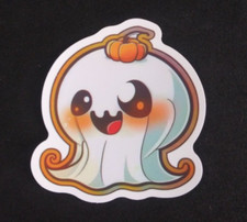 Cute Ghost With Pumpkin On Head Halloween Sticker 2.18" x 2" AM 