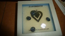 #61 Liz Claiborne Silver Tone LETTER " M " with 4 PUSH PINS  & Bookmark in box 