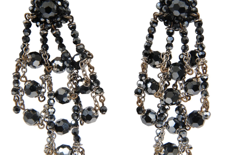 Daniel Swarovski Women Vintage Black Crystal Ball Drop Earrings Clip On Gunmetal - Image 3 of 4