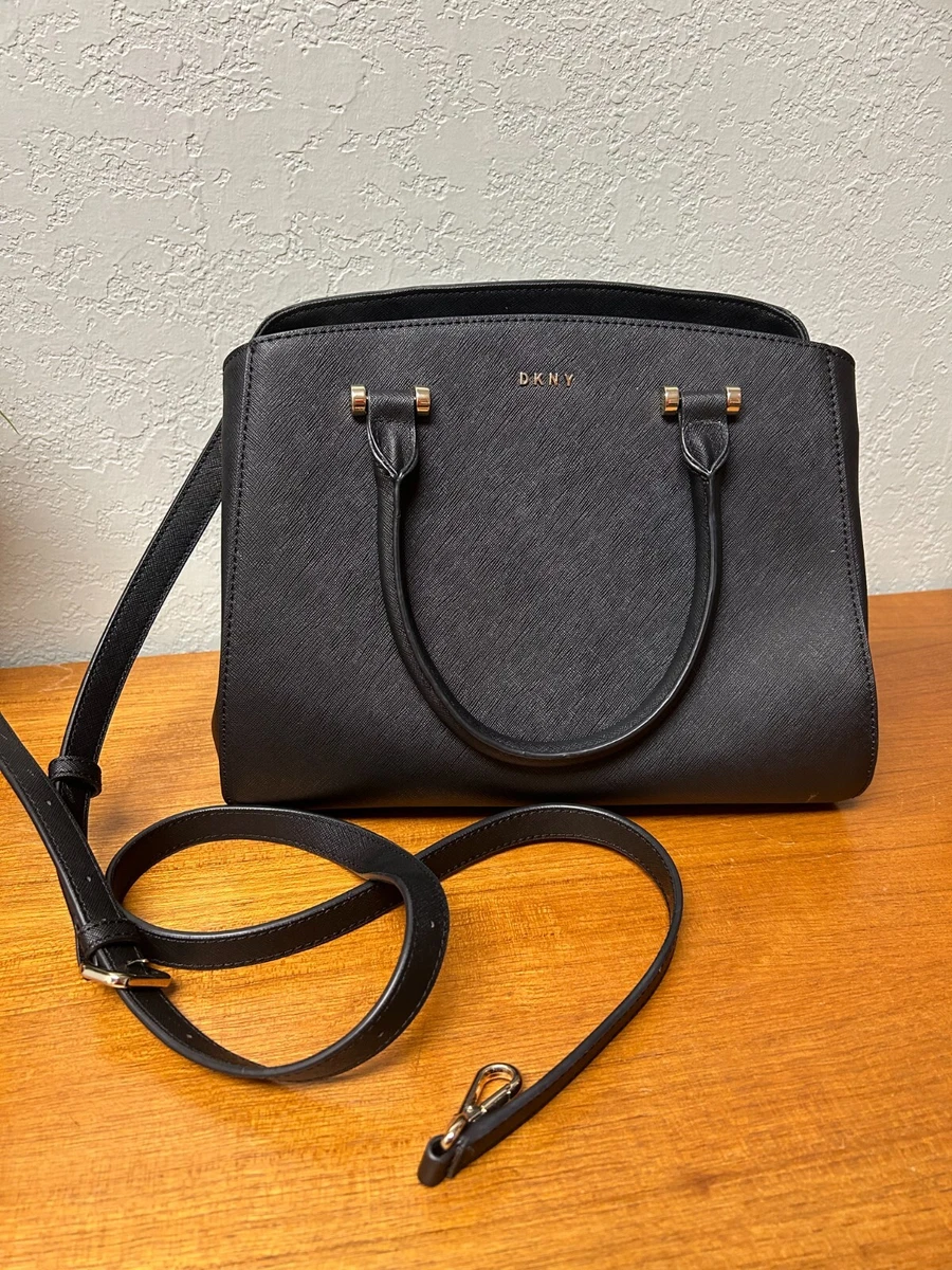 DKNY BLACK SATCHEL PURSE W/CROSS BODY STRAPS/MAGNETIC CLASP