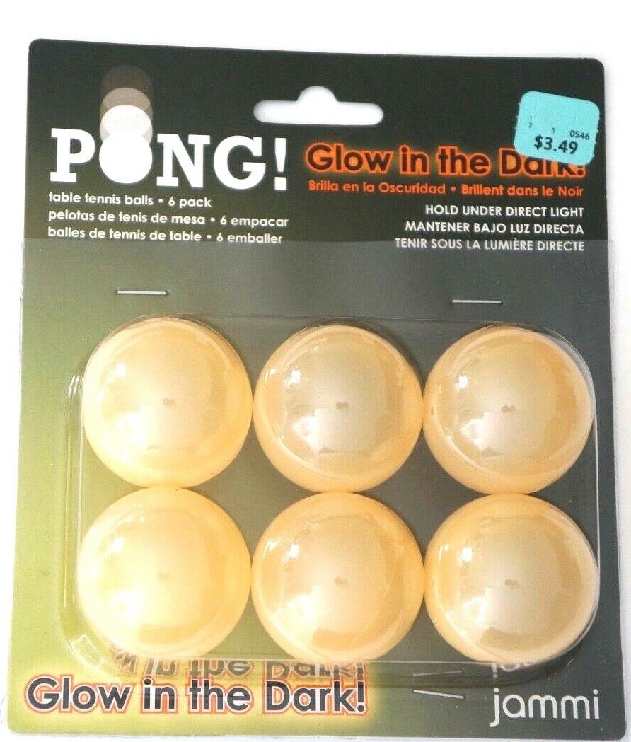 Jammi PONG GLOW IN THE DARK Table Tennis Balls 6 Pack Brand NEW Factory