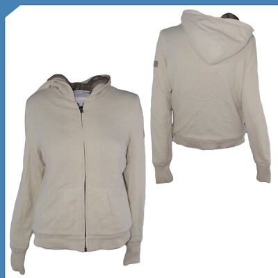 Benetton Damen Sweatjacke mit Kapuze weiß Sweatshirt Größe 40 S Small