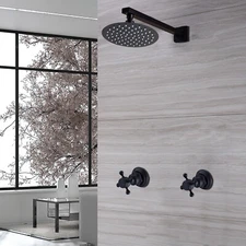 8" Rain Shower Faucet Set Round Head Wall Mounted Mixer Valve with 2-Handle NEW