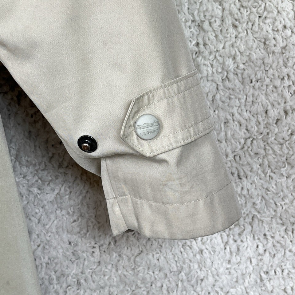 LL Bean Trench Coat Raincoat Womens S Beige Vented Hooded Zip Out Wool