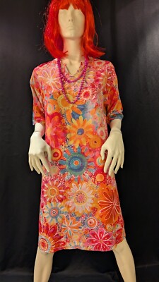 Flower Power Pink Floraler Druck V-Ausschnitt 40-42 Baumwollmix Edel Sommer