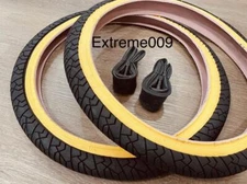 New PAIR of 20" BMX Bicycle Slick Black Gum Wall Street Tires & Tubes 20X1.95