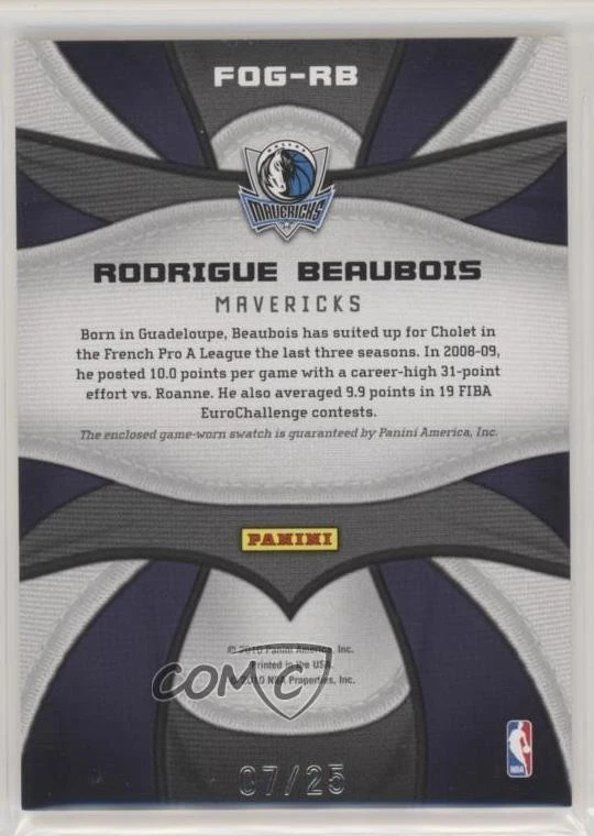 2009-10 Certified Jersey Number Die-Cut Prime /25 Rodrigue Beaubois Rookie RC - Image 2 of 2