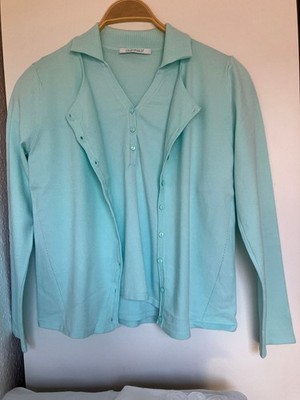 Glenfield Damen Twinset Poloshirt + Cardigan Mint/Türkis Feinstrick Gr. S/36