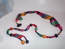 Vtg Multi Color Boho SouthWest Wood Bead Belt 36" Adj Gold accent beads preowned