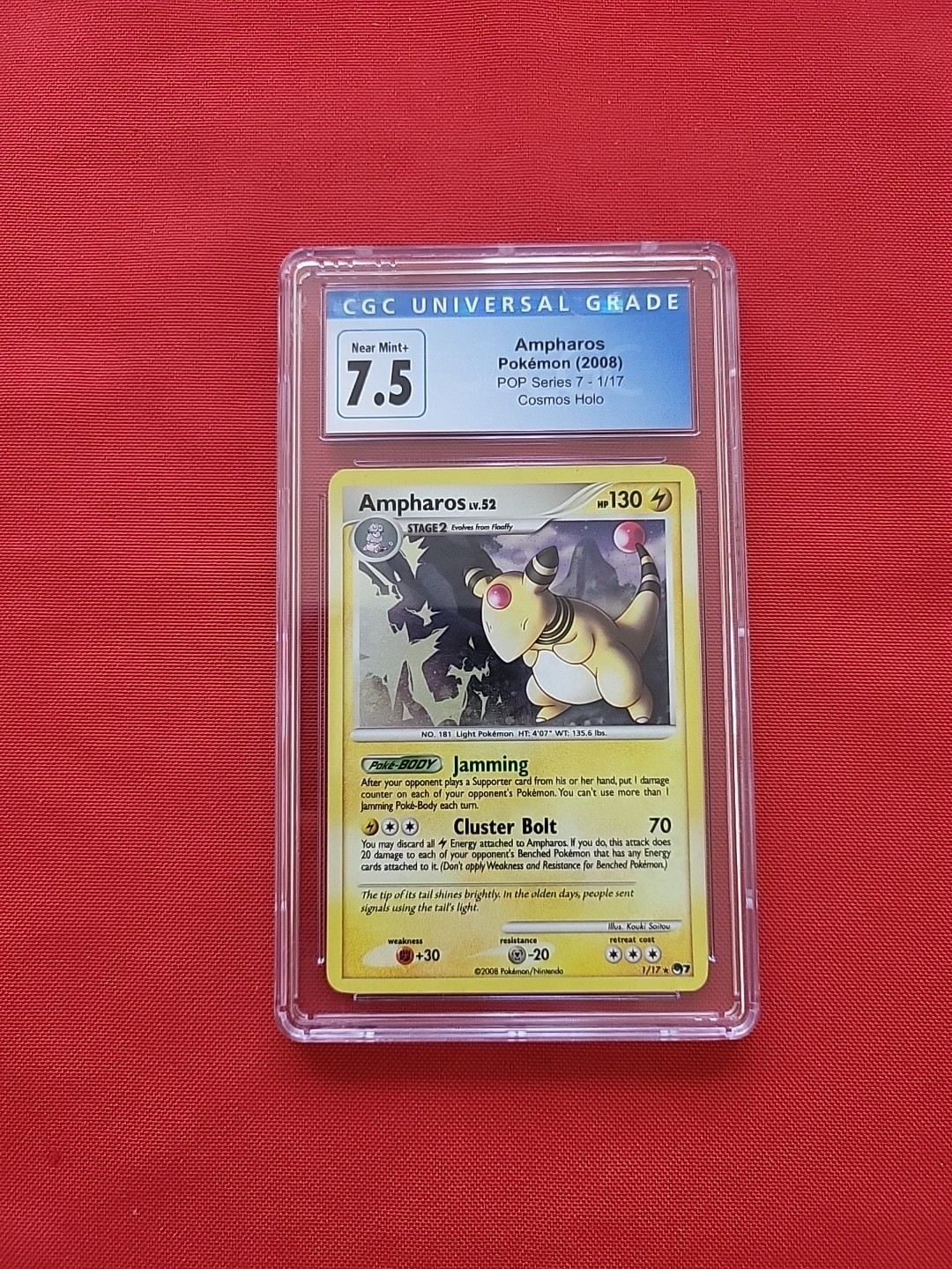 Pokemon: Ampharos #1/17 Cosmos Holo Rare Pop Series 7 Vintage - CGC 7.5b- E47