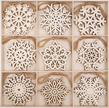 27 Pcs Wooden Christmas Snowflake Ornaments Tree Hanging Decor for DIY Crafts