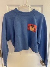 Vintage 90s Warner Bros Looney Tunes Taz Cropped Crewneck Sweatshirt -Size Large