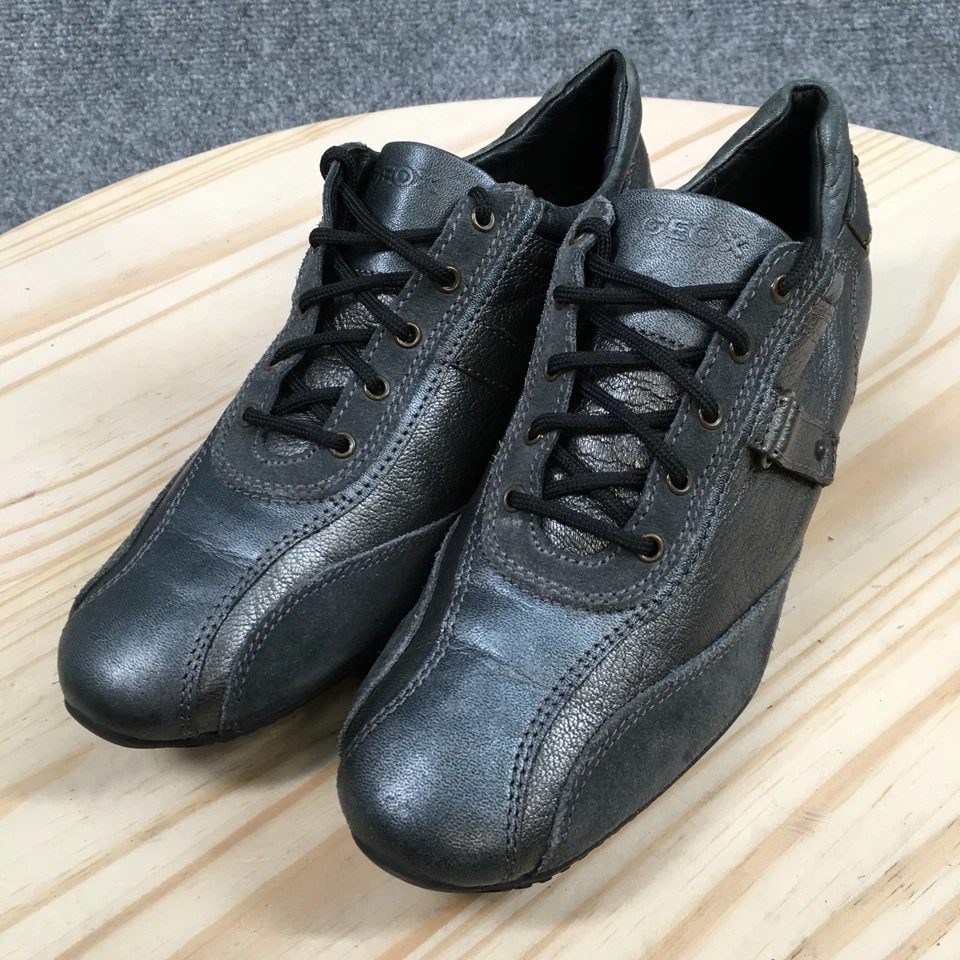 GEOX Respira Zapatos Mujer 39 Gris Informal Tenis Cuero Con Cordones Comodidad Baja Foto 3 de 4