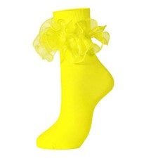 Socks for Women Big Ruffle Socks with Turn Cuff and Double Lace 9-11 Yellow
