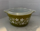 VTG Pyrex Green Crazy Daisy Casserole Dish 473 1 QT Spring Blossom With Lid **