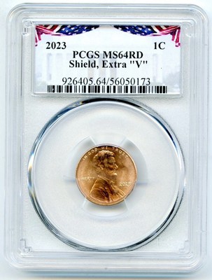 2023 EXTRA ' V ' ERROR VDB V LINCOLN SHIELD PENNY PCGS MS64 RD