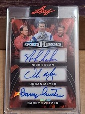 2026 NICK SABAN URBAN MEYER BARRY SWITZER LEAF HEROES AUTOGRAPHED  AUTO CARD 1/1