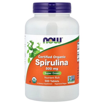 Now Foods Certified Organic Spirulina 500 mg 500 Tablets GMP Quality Assured,