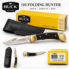 Brand New Buck 110 Folding Hunter 0110BRS-B Ebony Handle Knife w/ Sheath Box USA
