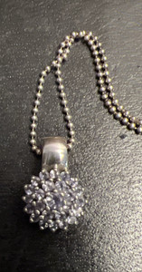 Sterling Silver Flower Cluster Pendant Necklace  Rhinestone Chain 24"
