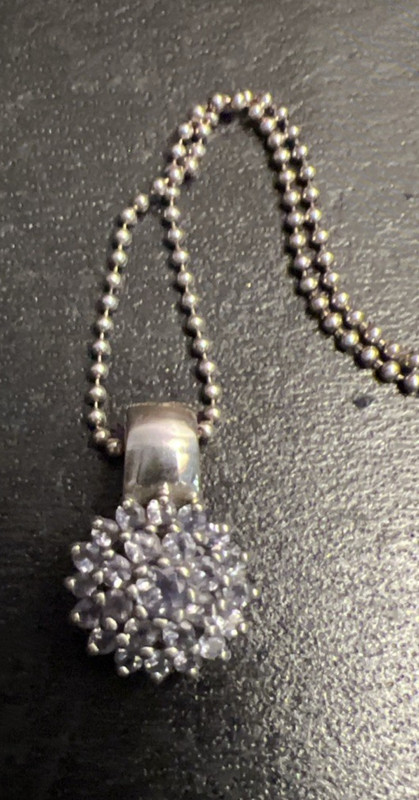 Sterling Silver Flower Cluster Pendant Necklace  Rhinestone Chain 24"