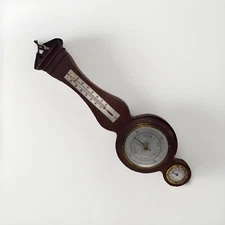 VINTAGE Airguide Banjo Style SOLID  Genuine  Mahogany Weather Station Barometer