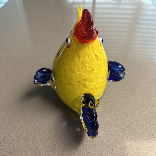 Statuina gallo in vetro soffiato a mano artistico giallo rosso blu multicolore 7” x 8” - Foto 12 di 13