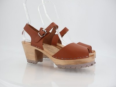 MIA Sweden Greta Sandal Clog Wooden Heel Brown Leather Size 41 11 Slingback