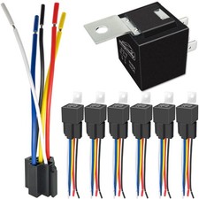 6-Pack 80/60A 12V 5-Pin SPDT Automotive Relay Kit with Heavy-Duty Pigtail