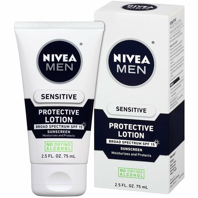 NIVEA Men Protective Sunscreen Lotion SPF 15 For Sensitive Skin 2.5 Ounce 3 Pack