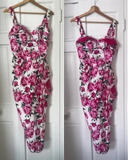 She's Dynamite Pink White Floral Sarong Wiggle Dress Sz S-M