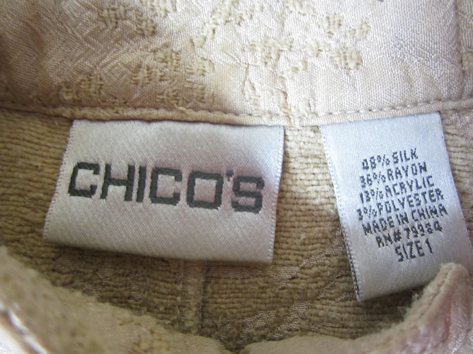Vtg Chicos 1 Womens Medium Beige Asian Embroidered Raw Silk Button Vest Pockets - Image 4 of 4