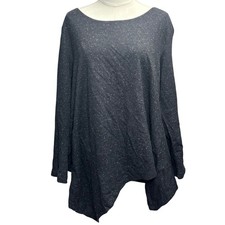 Bryn Walker Asymmetrical Tunic Top Charcoal Grey Speckled Lagenlook USA made XL