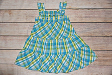 GYMBOREE 4 BUTTON BOW SMOCKED TIERED BLUE GREE YELLOW PLAID RUFFLE SUN DRESS