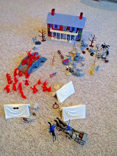 MARX  CIVIL WAR mansion and flags with Burnside bridge +  historic Zouaves &more