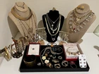 VTG Lot of 54 Rhinestone Gold Tone Jewelry Earrings Bracelets Necklace Brooches