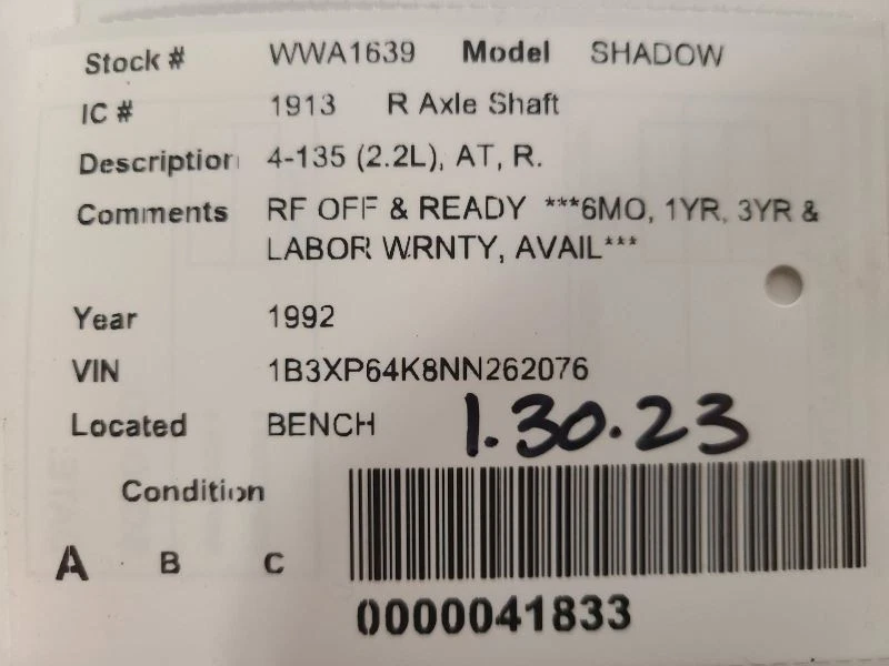 Eje de pasajero 4-153 2,5 L sin ABS compatible con 91-94 SHADOW 1667662 Foto 4 de 4