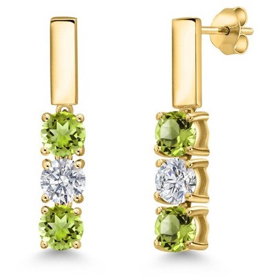 1.60 Ct Peridot G/H Lab Grown Diamond 18K Yellow Gold Plated Silver Earrings