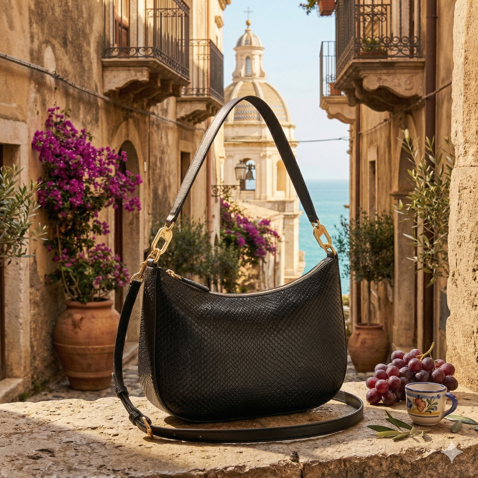 NEW Quince Italian Leather Convertible Crescent Handwoven Bag - Black Free Ship