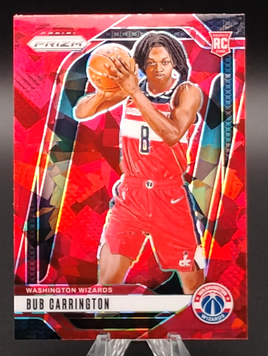 2024-25 Panini Prizm Basketball #244 Bub Carrington RC (Wizards) Cracked Red Ice