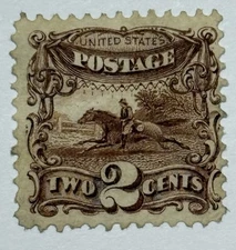 US #113 1869 2c brown Pony Express Rider pict. MNG; $190 SCV