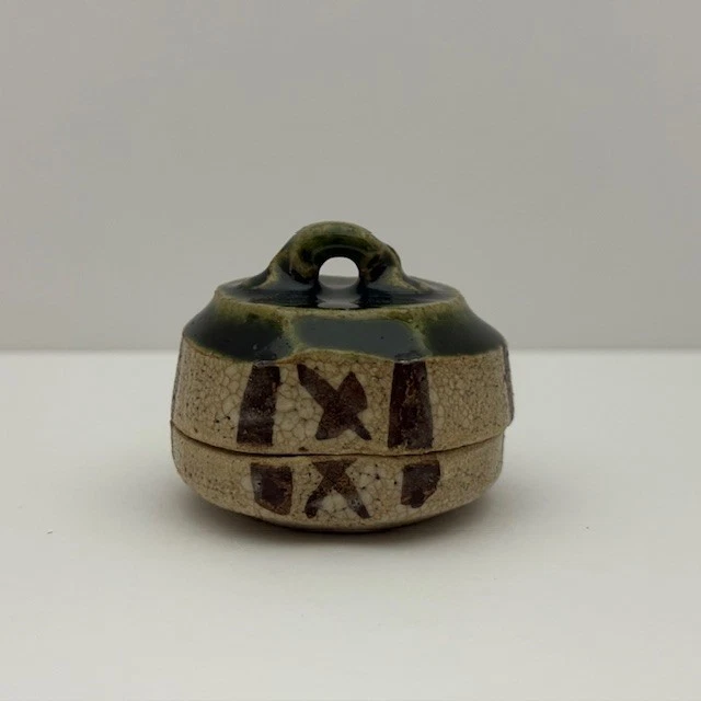 Contenedor de incienso japonés ceremonia del té Kogo Oribe Ware Hajiki con caja de Japón Foto 2 de 4