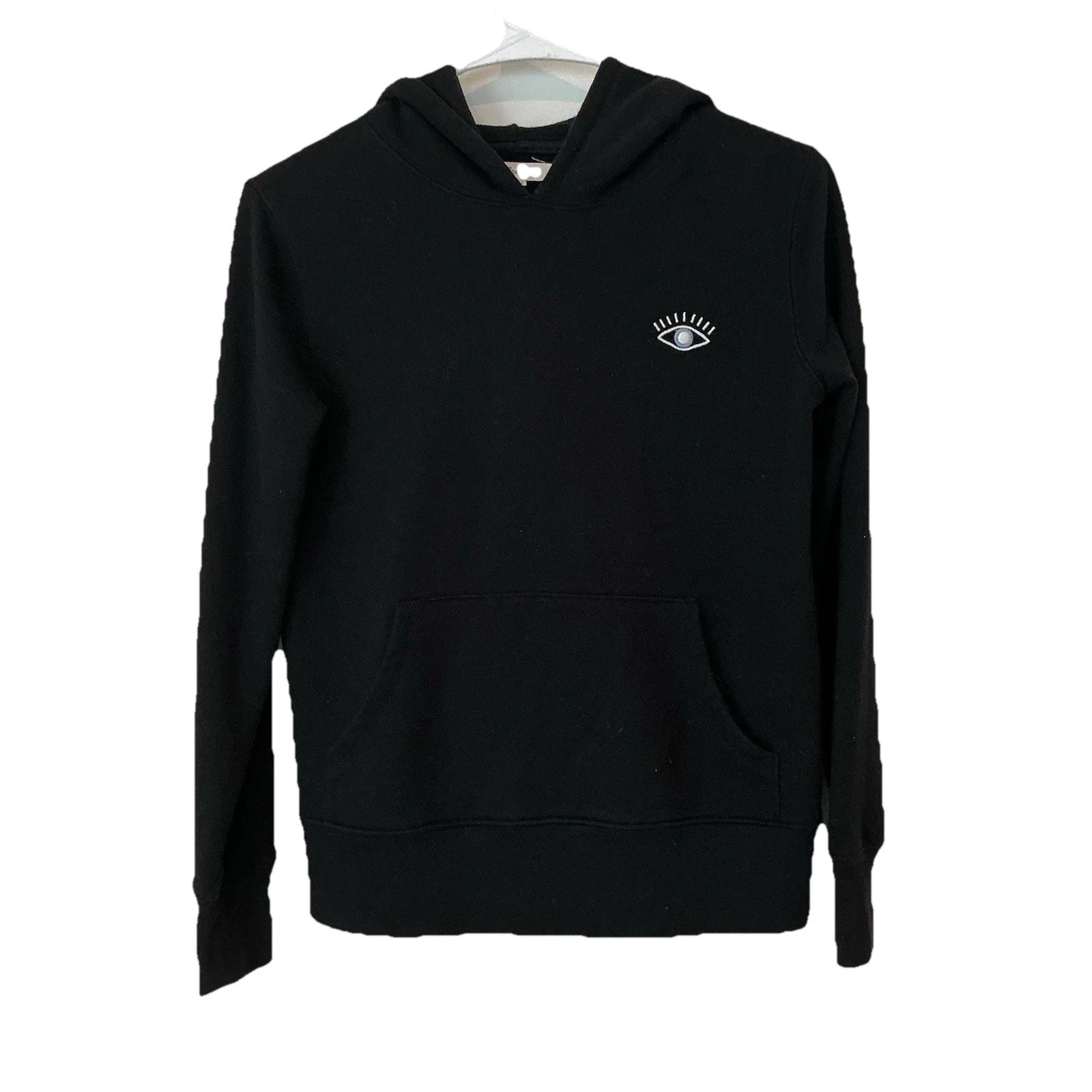 Madewell Embroidered Eye Hoodie Black Hooded Sweatshirt Long Sleeve Womens XXS