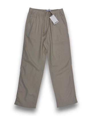 Bershka Herren Loosefit Hose Gr. M Sand Leinen Viskose Stretchbund Melange