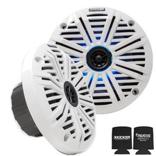 Kicker 6.5" LED Marine Speakers 1 Pair White Salt Water Grills OEM speakers