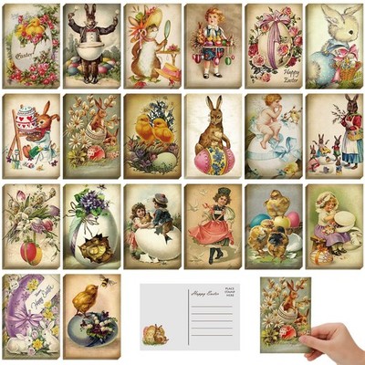 Nuanchu 80 Pcs Vintage Easter Cards Bulk Retro [PASTEL] Pink, Blue, Yellow 