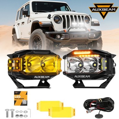 AUXBEAM 4''inch 72W Side Shooter LED Work Pods Lights with Amber DRL Driving Lamp